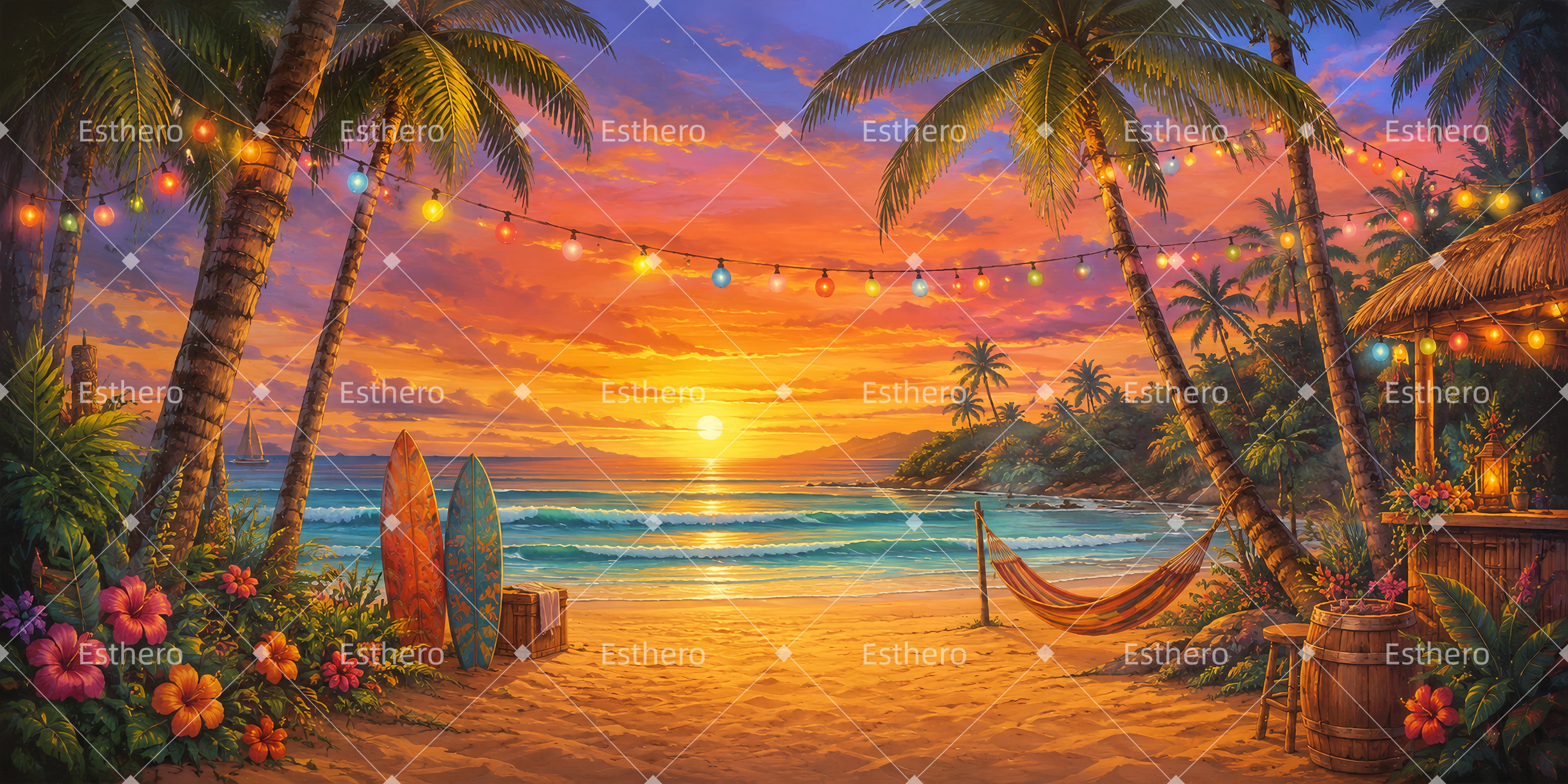 Paysage de Scène Plage Insulaire au Coucher du Soleil LXX66-T13
