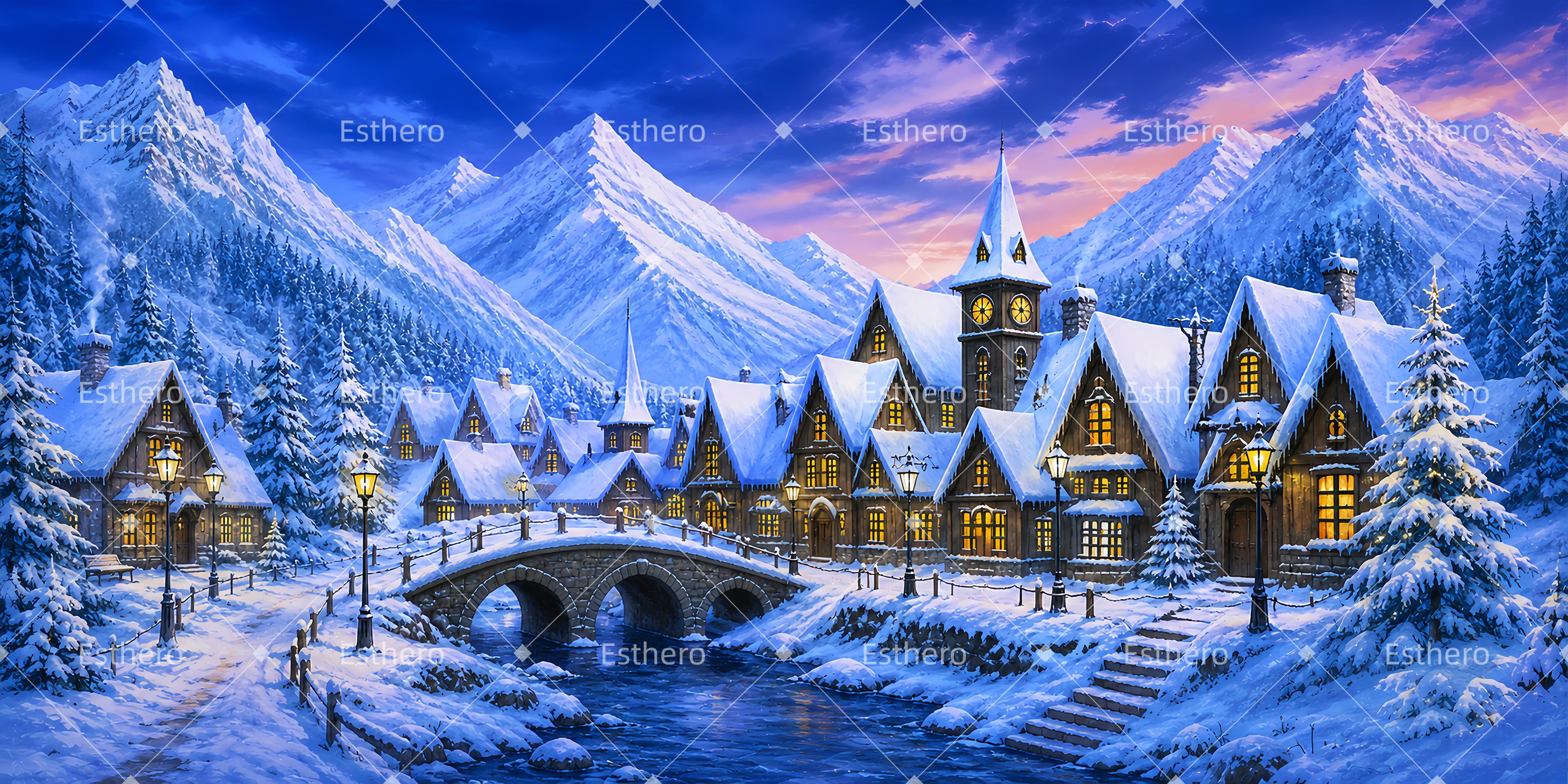 Décor de Théâtre Village Hivernal de Bedford LXX66-T71