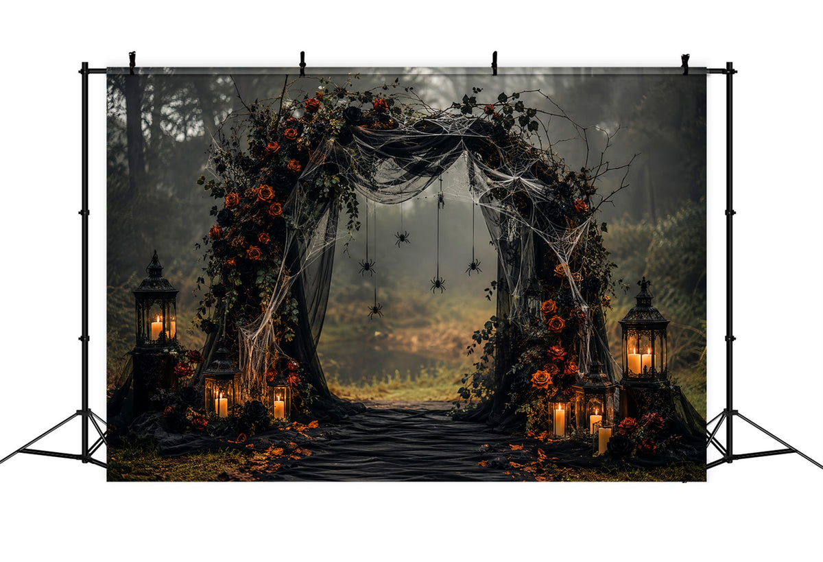 Décor De Mariage D'Halloween Arche Gothique Rose Et Araignée Fond Photo D'Halloween LXX67-110