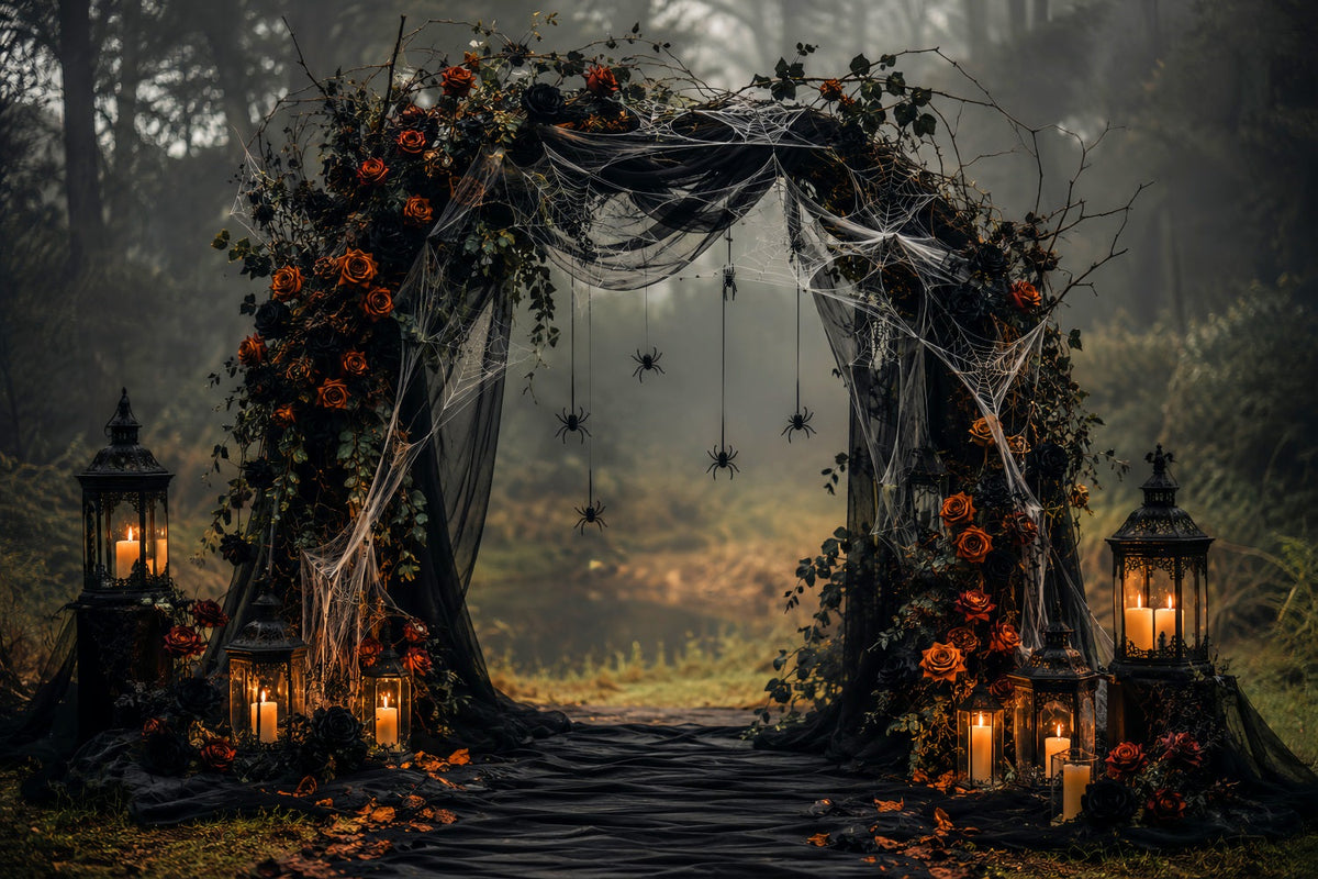 Décor De Mariage D'Halloween Arche Gothique Rose Et Araignée Fond Photo D'Halloween LXX67-110