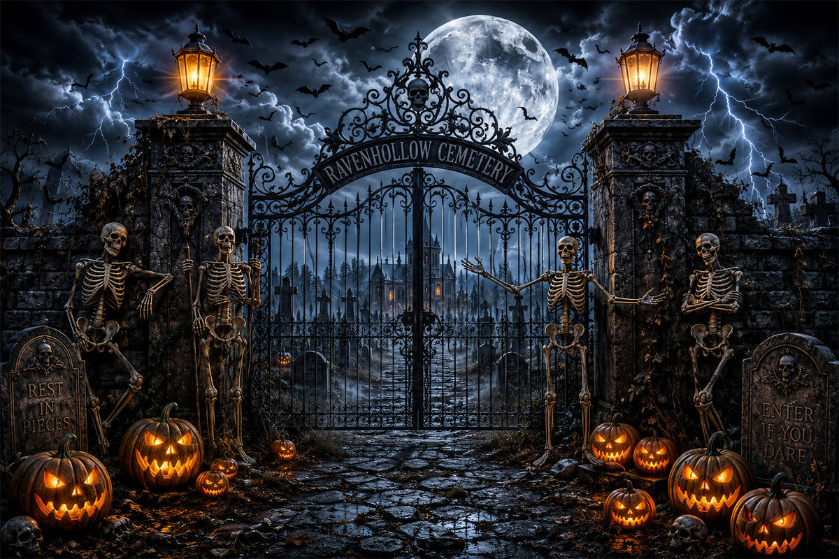 Décor De Cimetière D'Halloween Extérieur Avec Squelette Orageux Et Porte De Cimetière Décor LXX67-116
