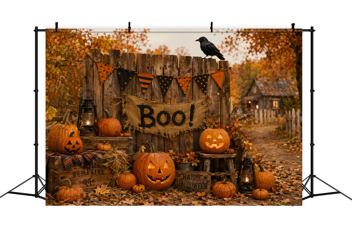 Décor D'Halloween Pour Photomaton Clôture Rustique Avec Citrouilles Et Citrouilles Décor LXX67-118