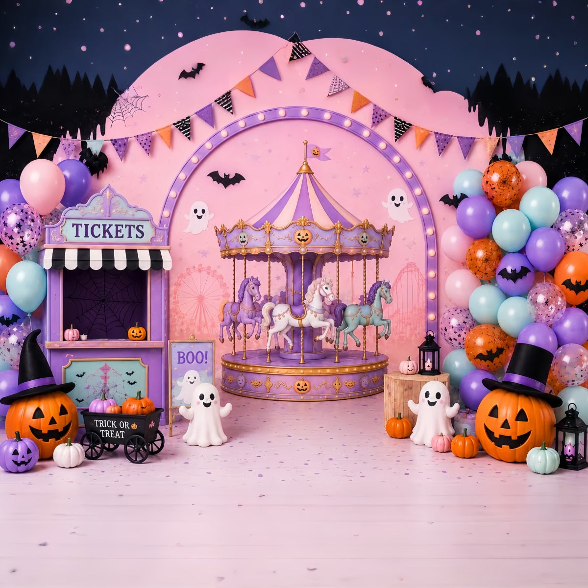 Décor Photo D'Halloween Mignon Motif Fantôme De CaRRousel Pastel LXX67-122