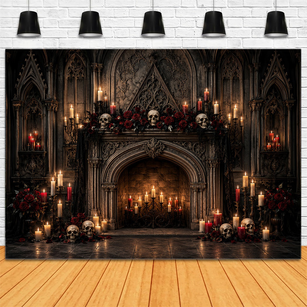 Idées De Décors Pour Photomaton D'Halloween : Crâne Gothique Bougie Cheminée Décor Photo D'Halloween LXX67-125