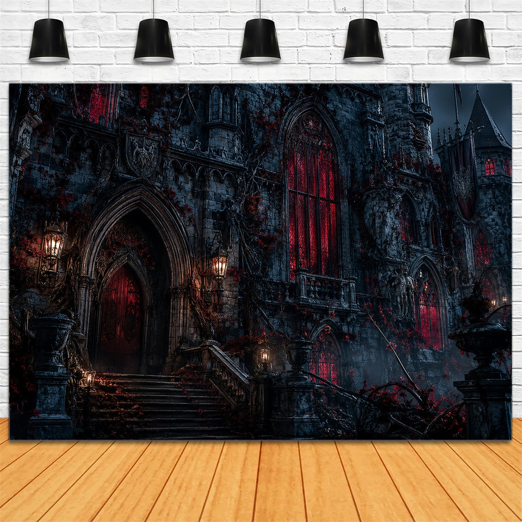 Décor De Château D'Halloween Maison Sombre Fenêtres Rouges Grand Décor D'Halloween LXX67-126