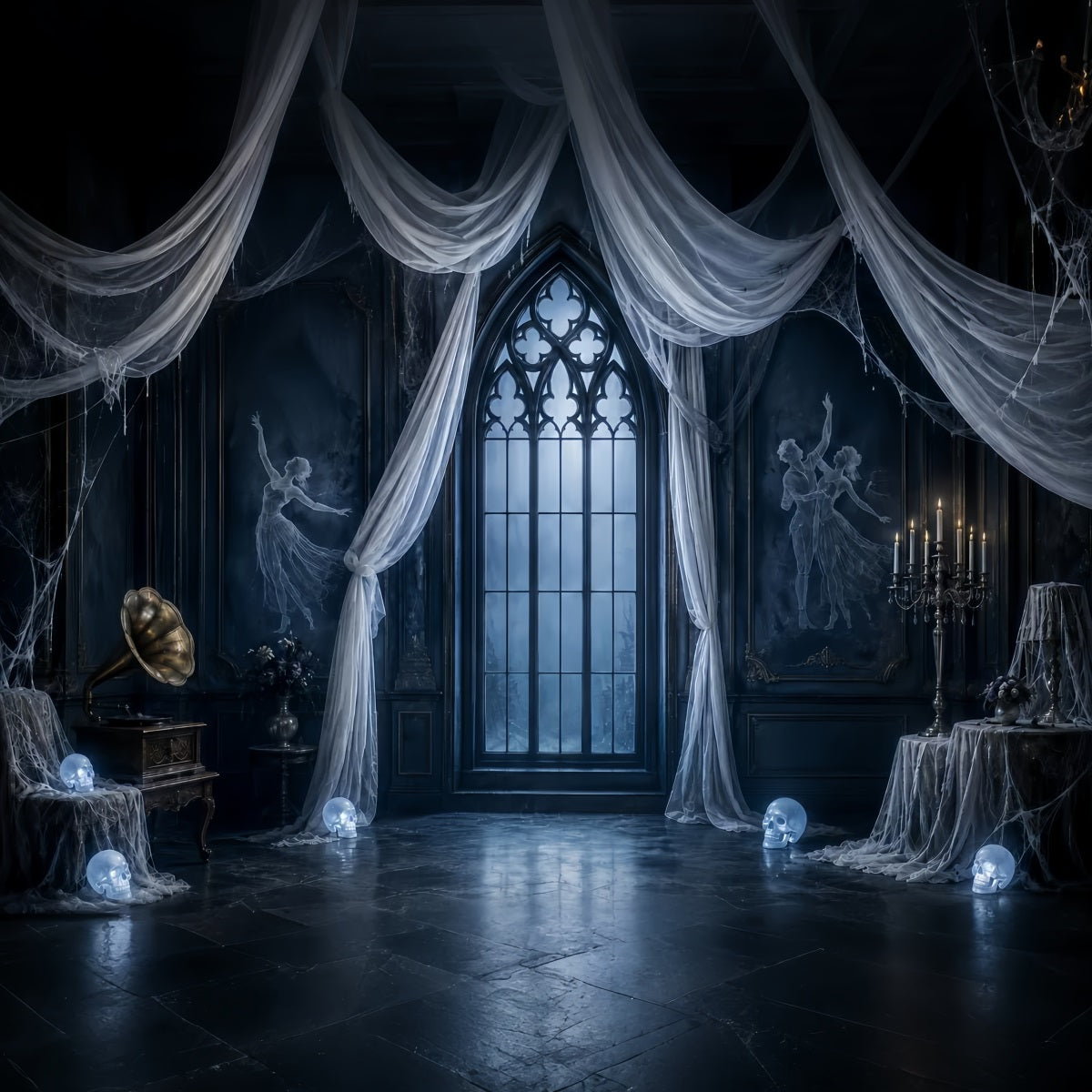 Décor De Fenêtre Fantôme D'Halloween Rideaux Gothiques Fantomatiques Décor Effrayant D'Halloween LXX67-128