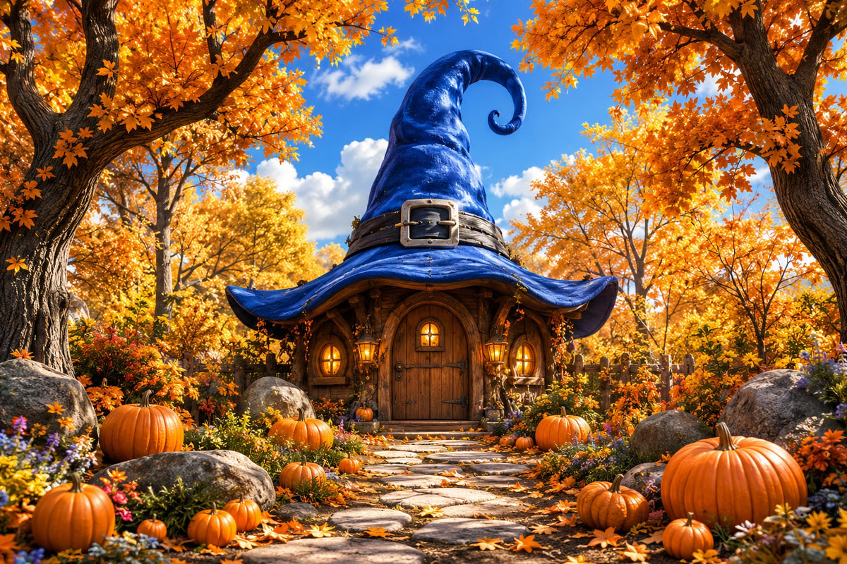 Décors En Carton Pour Halloween Motif Chapeau De Sorcière Automnal Et ChaletDécor Photographique LXX67-129