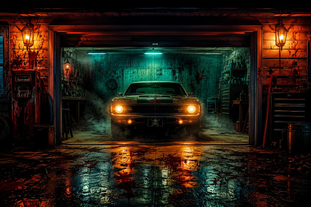 Décor De Garage Hanté Pour Halloween Décoration De Grange Avec Voitures De Sport LXX67-134