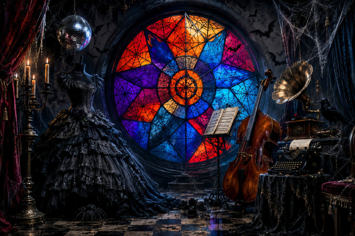 Idées De Décors Effrayants Pour Halloween Décor Gothique En Vitrail Et Musique Pour Séance Photo D'Halloween LXX67-137