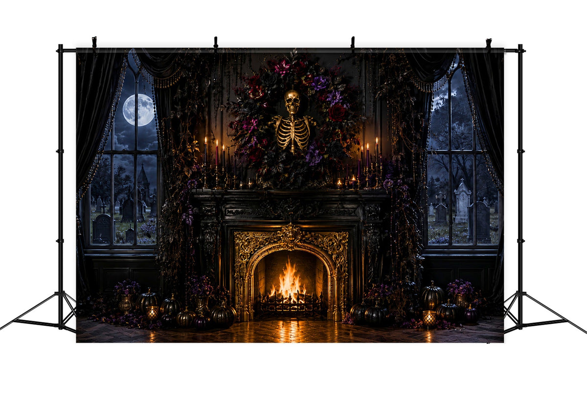 Décor Photographique D'Halloween Squelette Fleurs Cheminée Gothique Décor Effrayant LXX67-151