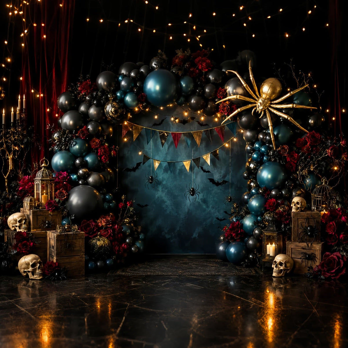 Décors Photo Effrayants Pour Halloween Crâne Araignée Arche De Ballons écor Joyeux Halloween LXX67-156