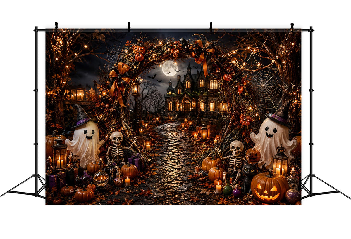 Décor D'Halloween Simple Avec Arche Hantée Fantôme Et Squelette Très Grand Format LXX67-157