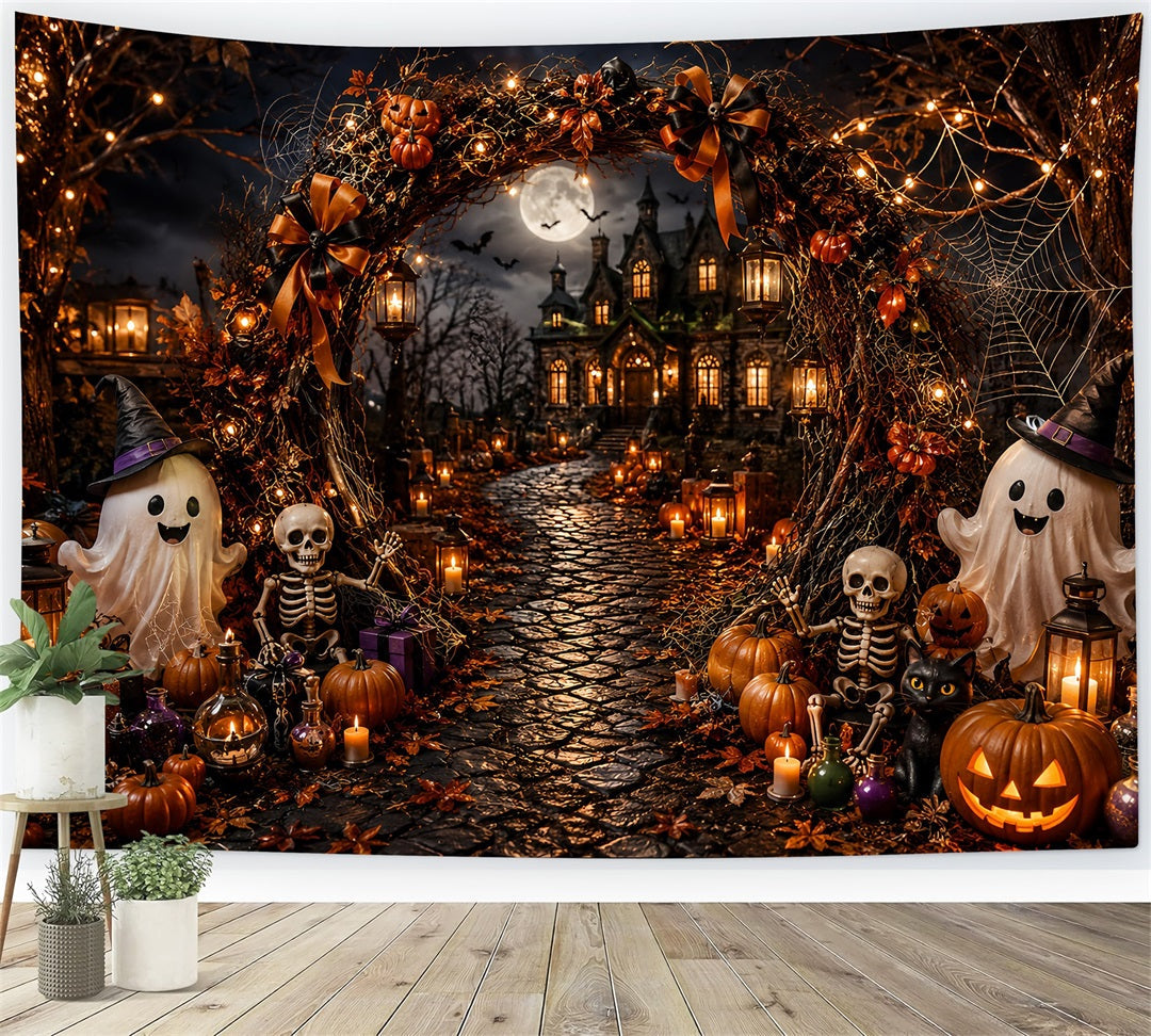 Décor D'Halloween Simple Avec Arche Hantée Fantôme Et Squelette Très Grand Format LXX67-157