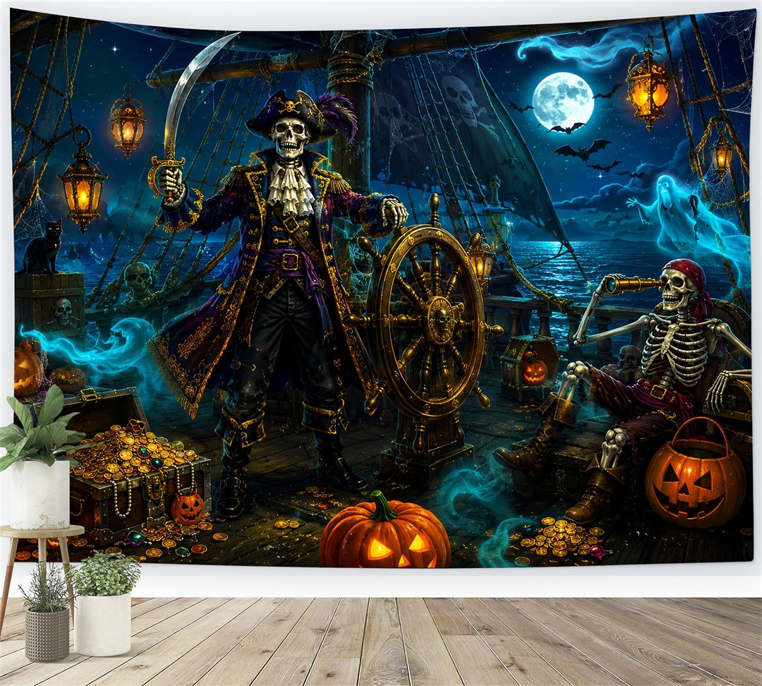 Décor De Fond Halloween Bateau Au Trésor Pirate Squelette LXX67-163