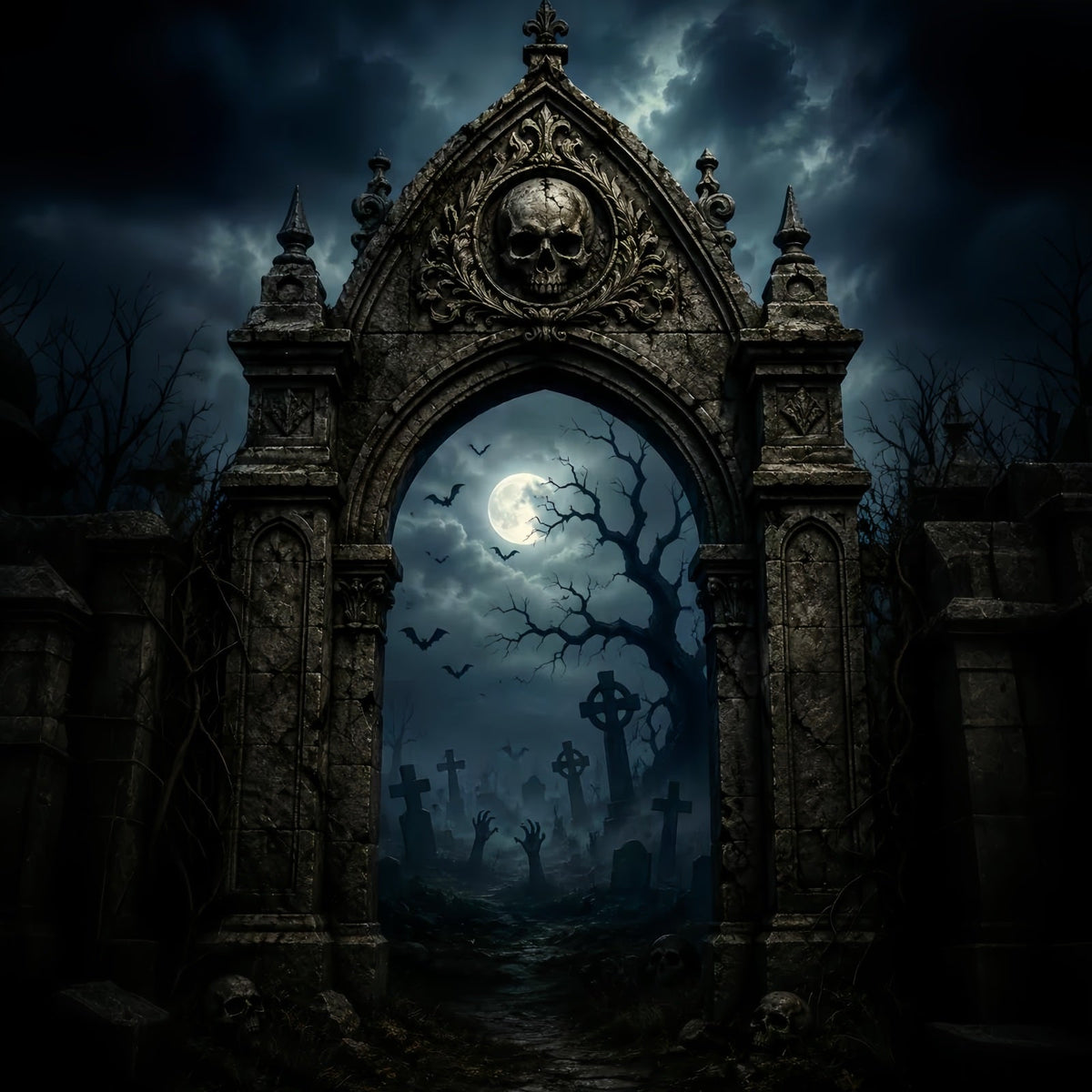 Décor De Cimetière Gothique Avec Crâne Et Arche Pour Photos D'Halloween En Extérieur LXX67-170