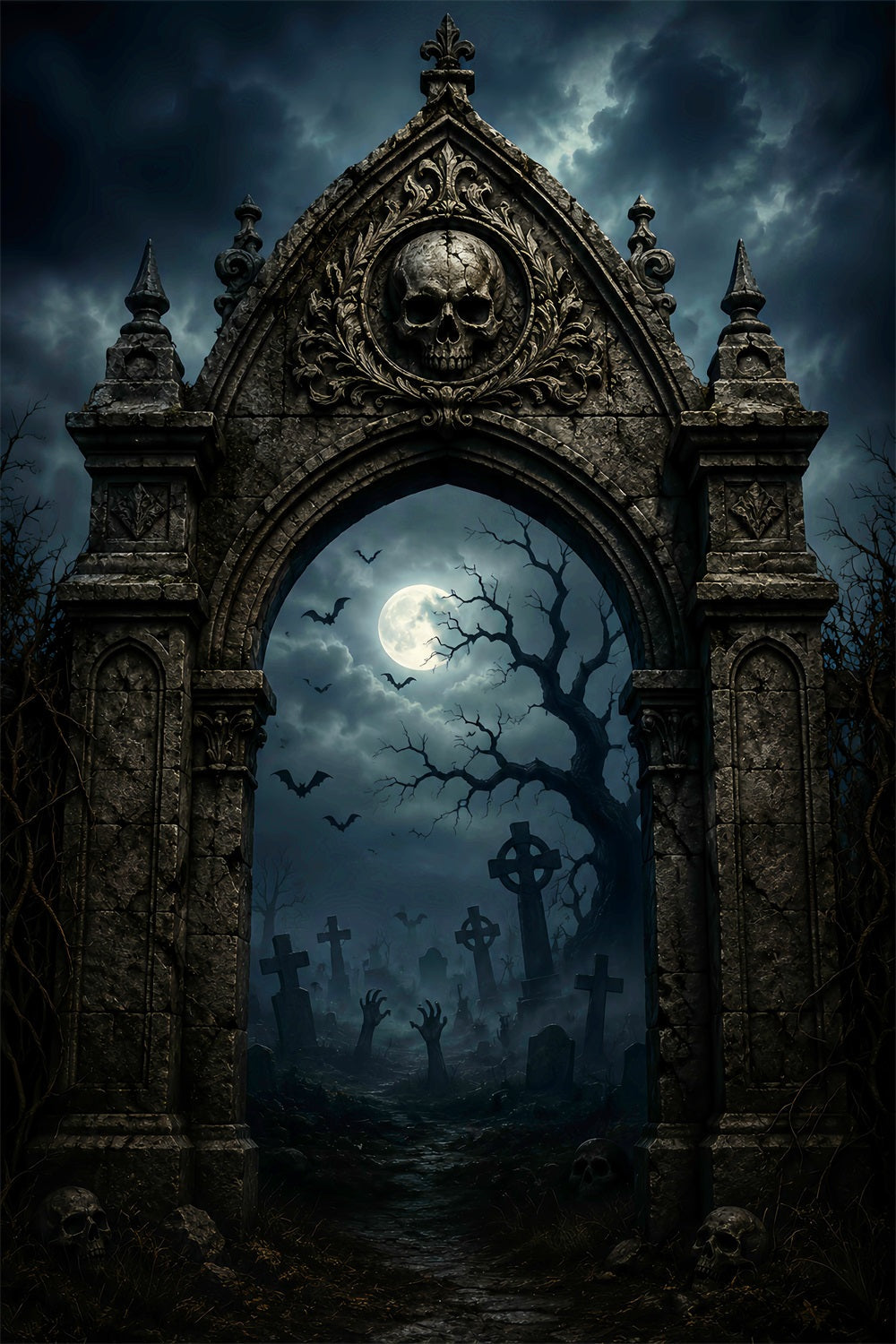 Décor De Cimetière Gothique Avec Crâne Et Arche Pour Photos D'Halloween En Extérieur LXX67-170