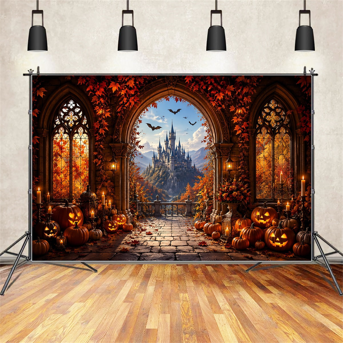 Décor D'Halloween Automnal Arche De Château Avec Citrouilles Décor Effrayant Pour Halloween LXX67-176