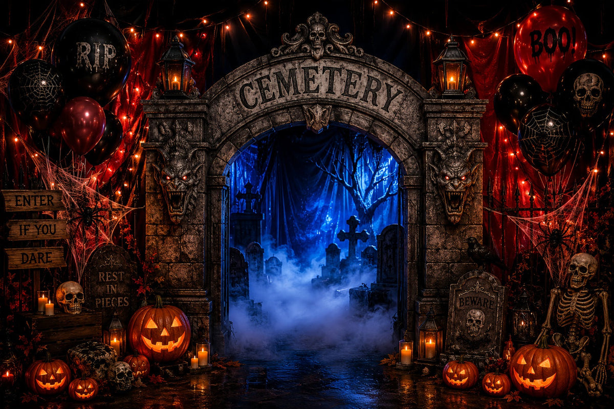 Décors En Carton Pour Halloween Arche D'Entrée De Cimetière Brumeux Décor Photographique D'Halloween LXX67-178