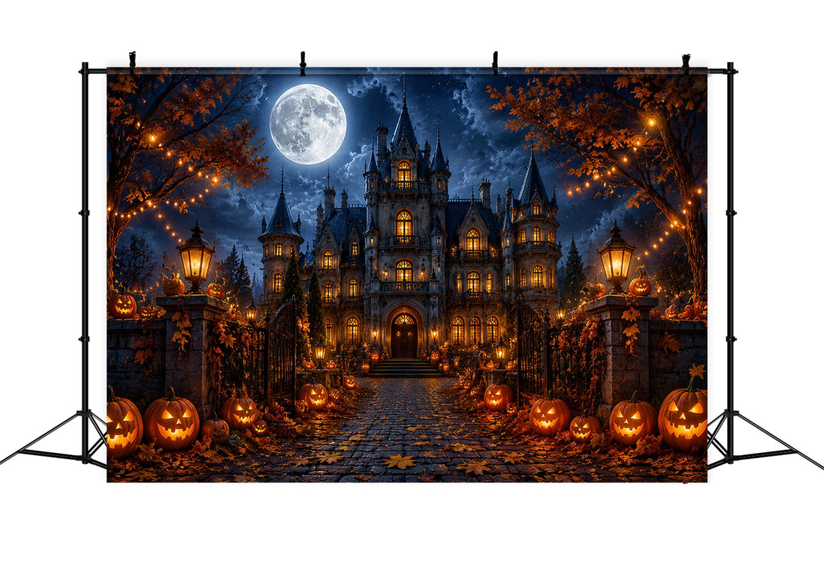 Décor D'Halloween Automnal Manoir Gothique Au Clair De Lune Citrouilles Décors Effrayants Pour Halloween LXX67-18