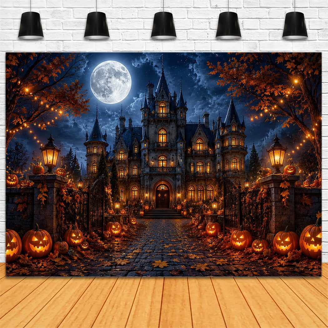 Décor D'Halloween Automnal Manoir Gothique Au Clair De Lune Citrouilles Décors Effrayants Pour Halloween LXX67-18