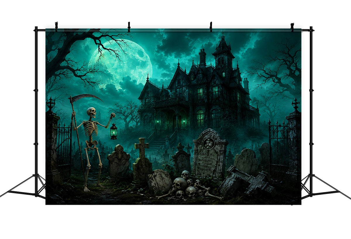 Décor De Cimetière D'Halloween Avec Squelettes Au Clair De Lune Décor De Photomaton Pour Manoir LXX67-181