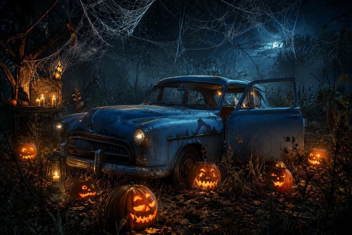 Décor De Garage D'Halloween Forêt De Citrouilles Abandonnée Décor De Voiture Pour Halloween LXX67-184