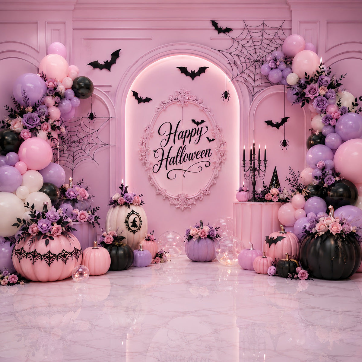 Décors Photo D'Halloween Arche De Ballons Floraux Et Citrouilles Pastel Décor D'Anniversaire D'Halloween LXX67-185