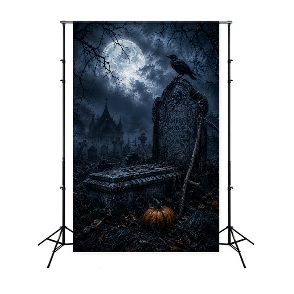 Décor De Maison D'Halloween Avec Pierre Tombale De Corbeau Au Clair De Lune Cimetière D'Halloween LXX67-186