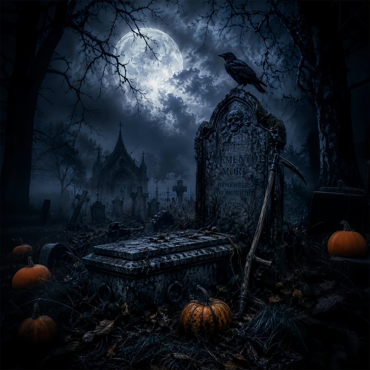 Décor De Maison D'Halloween Avec Pierre Tombale De Corbeau Au Clair De Lune Cimetière D'Halloween LXX67-186