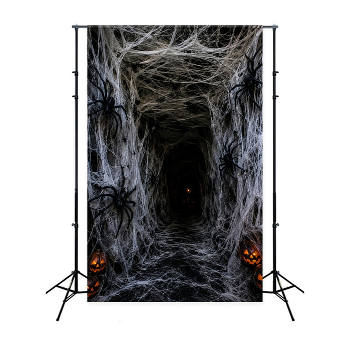 Toile De Fond En Tissu Pour Halloween Tunnel D'Horreur Avec Citrouille Et Toile D'Araignée Pour Photos LXX67-188