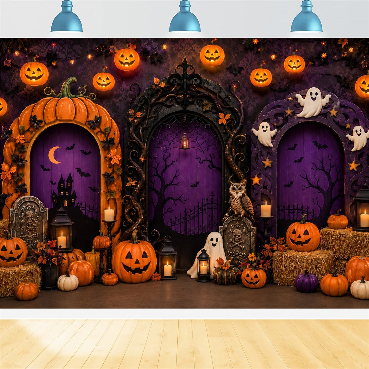 Arches Gothiques Avec Citrouilles Et Fantômes Grandes Arches Décoratives Pour Halloween LXX67-192