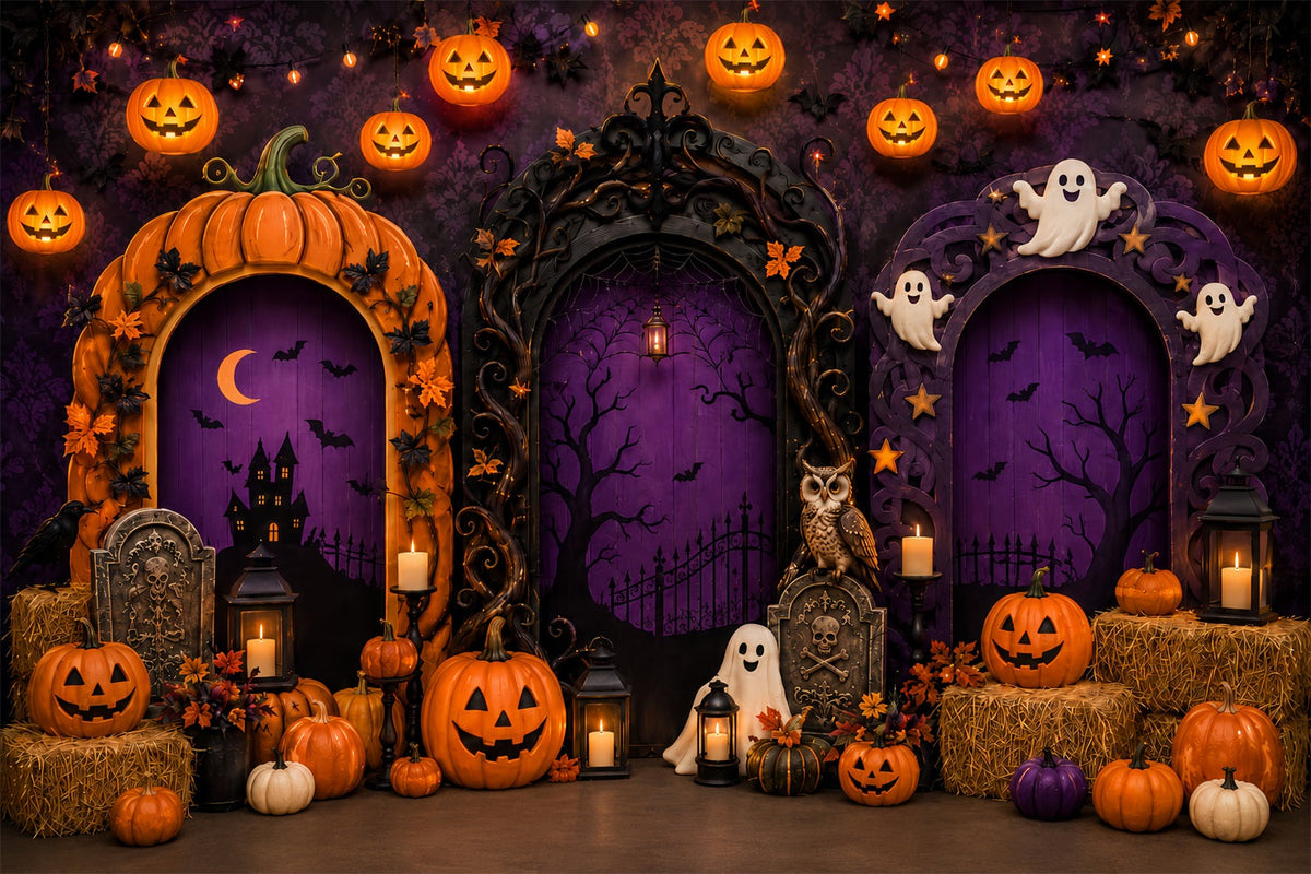 Arches Gothiques Avec Citrouilles Et Fantômes Grandes Arches Décoratives Pour Halloween LXX67-192