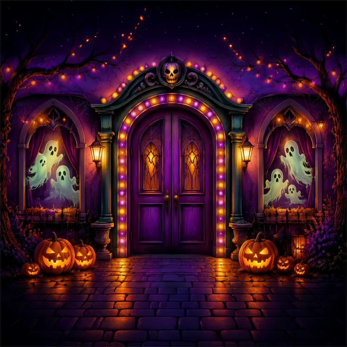 Décors En Carton Pour Halloween Arche Fantôme Violette Décor De Photographie D'Halloween LXX67-20