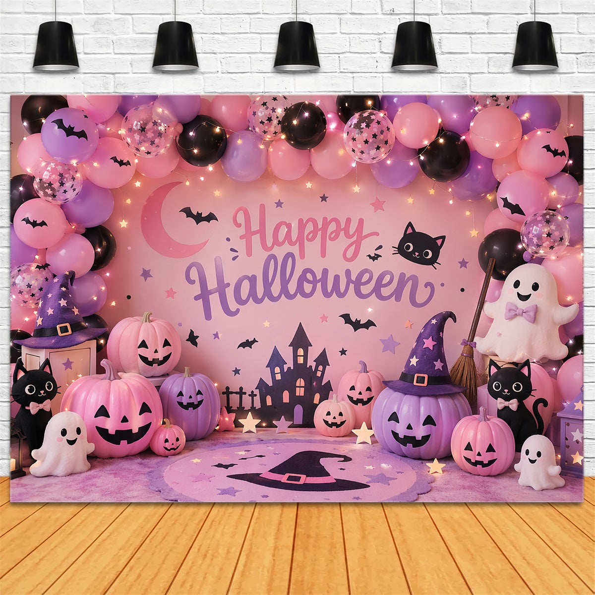 Toile De Fond Pour Photomaton D'Halloween À Faire Soi-Même Fantôme Pastel Et Citrouille LXX67-200