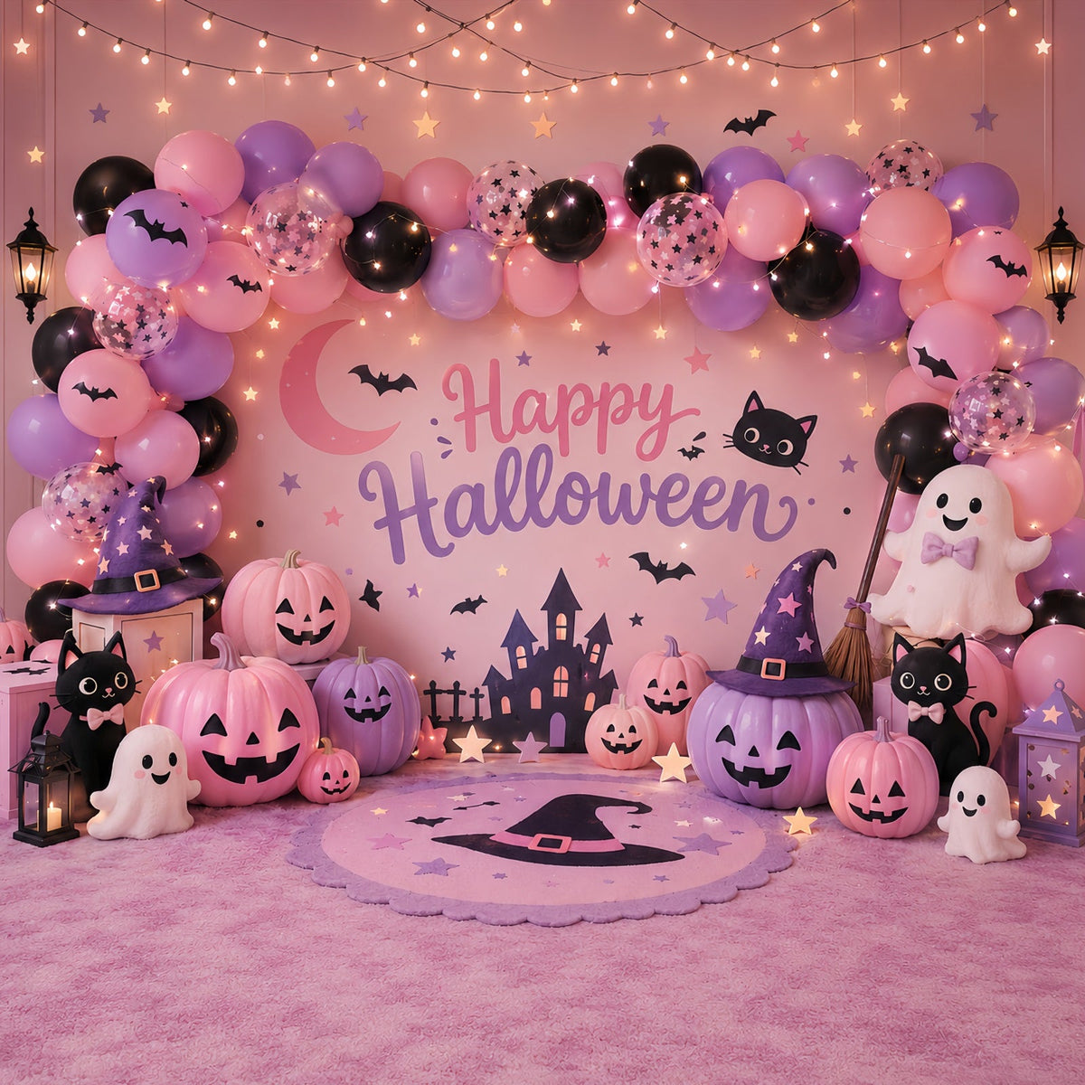 Toile De Fond Pour Photomaton D'Halloween À Faire Soi-Même Fantôme Pastel Et Citrouille LXX67-200