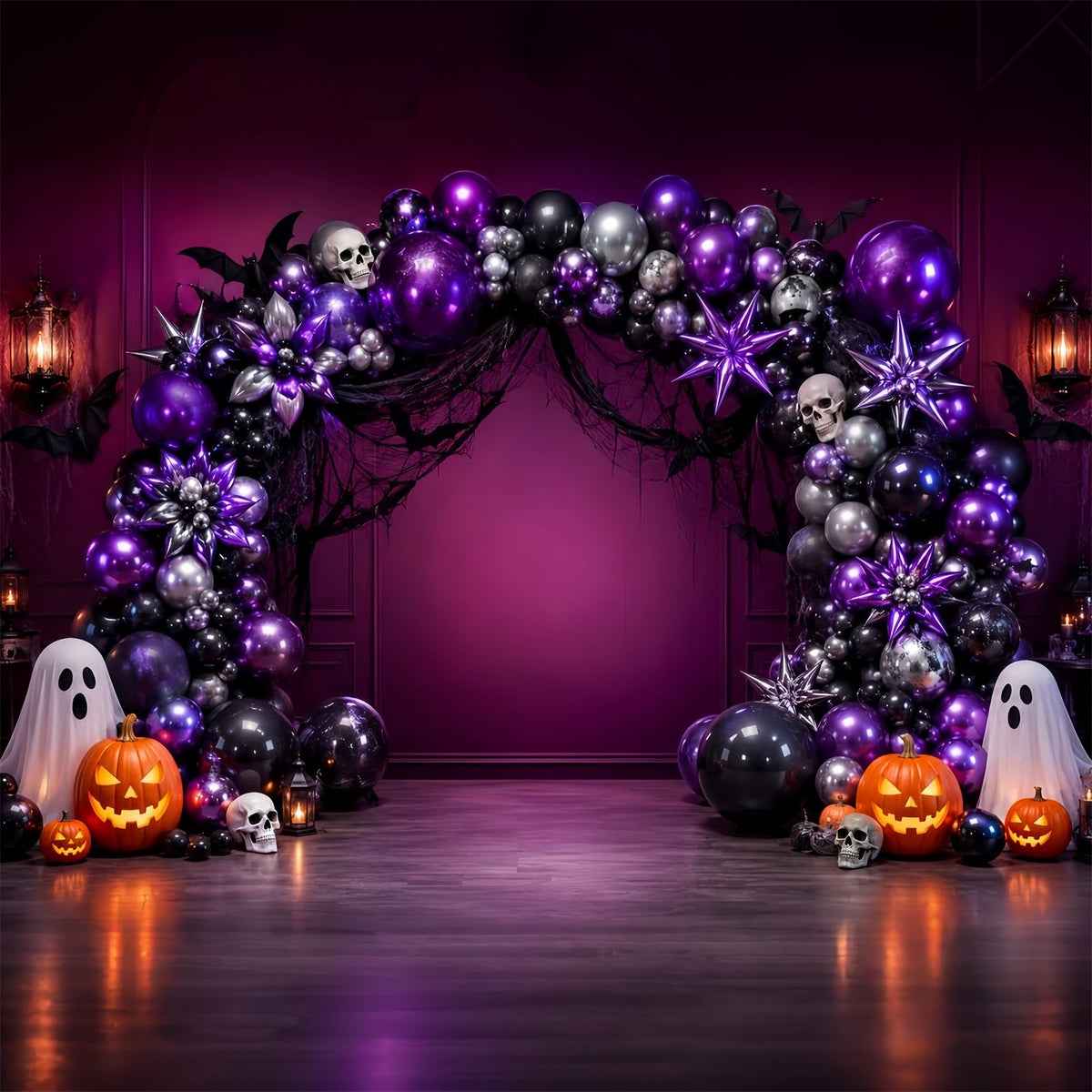 Idées De Décor D'Halloween À Faire Soi-Même Arche De Ballons Fantôme Et Crâne Violet Décor LXX67-203
