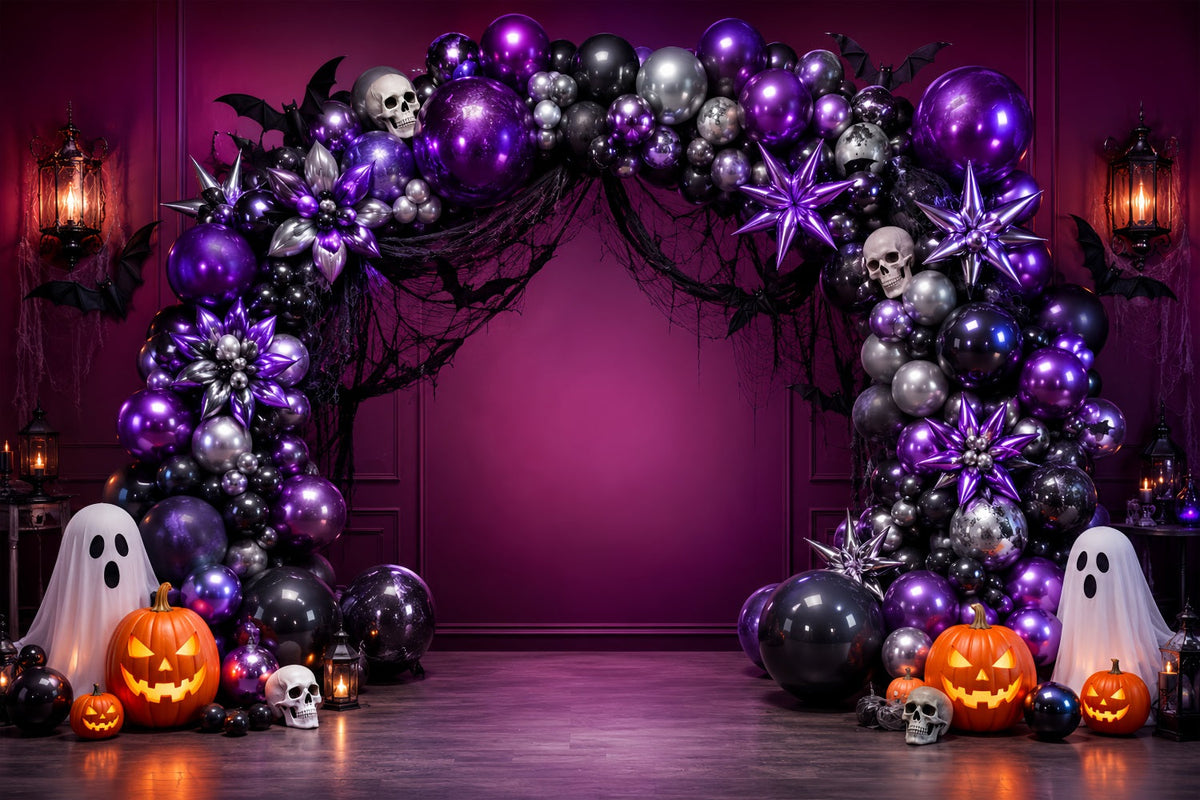Idées De Décor D'Halloween À Faire Soi-Même Arche De Ballons Fantôme Et Crâne Violet Décor LXX67-203
