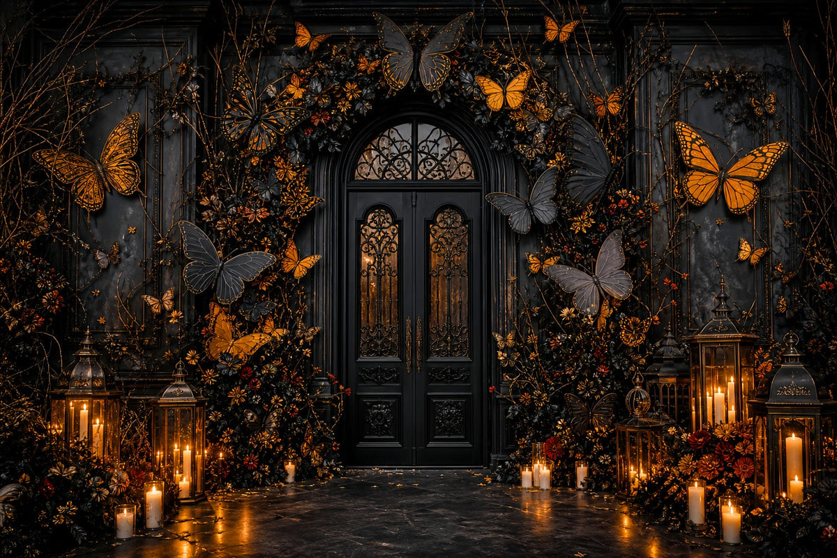 Idées De Décors Photo Pour Une Fête D'Halloween Entrée Avec Papillons Noirs Et Dorés Décor LXX67-204