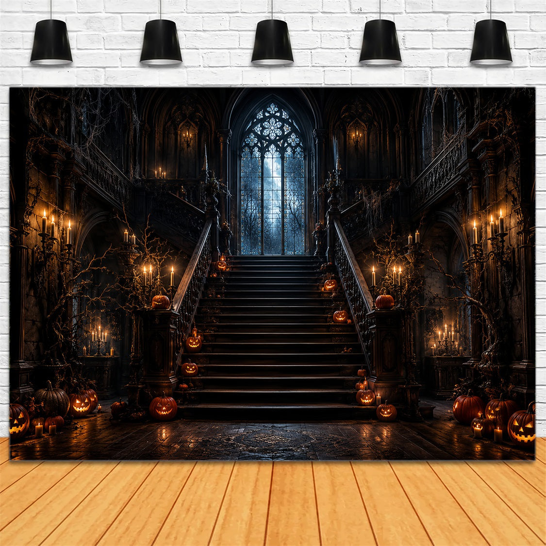 Décor De Maison Hantée Citrouille Éclairée À La Bougie Escalier Gothique Décor D'Halloween LXX67-210