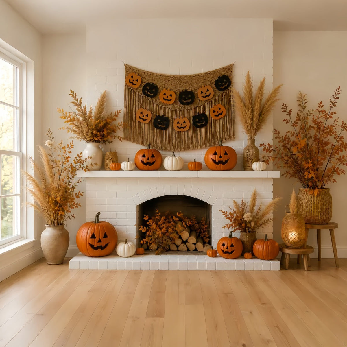 Décor De Cheminée Automnal Chaleureux Avec CitrouilleIdées De Décor Pour Halloween LXX67-216