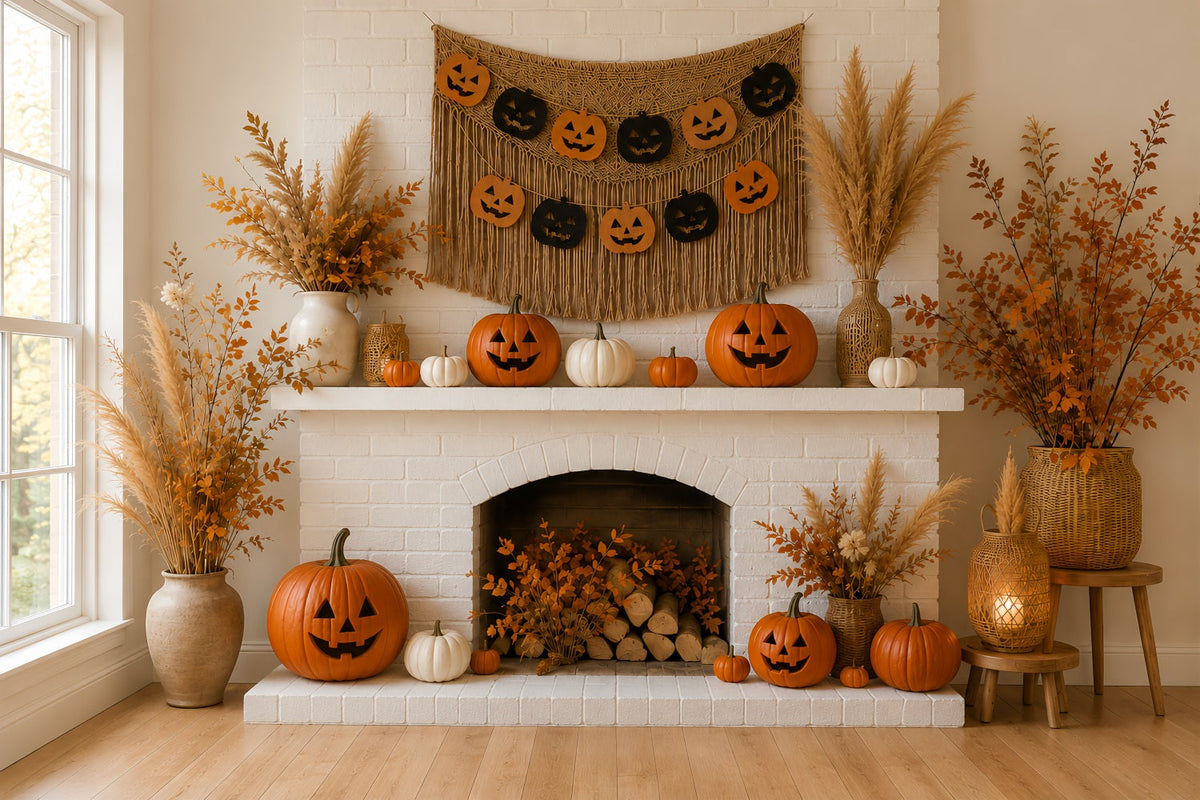 Décor De Cheminée Automnal Chaleureux Avec CitrouilleIdées De Décor Pour Halloween LXX67-216