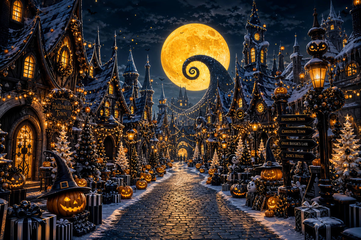Décor De Village D'Halloween Lune En Spirale Citrouille Décor De Photomaton D'Halloween LXX67-220
