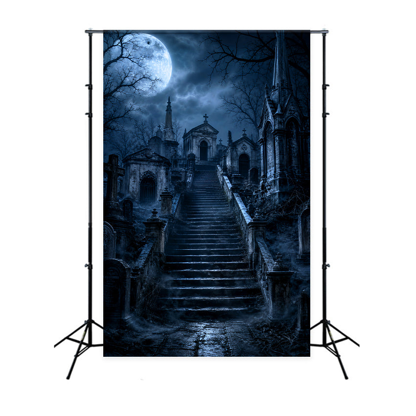 Décor De Cimetière D'Halloween Escalier De Mausolée Gothique Au Clair De Lune Décors Photographiques Gothiques LXX67-230