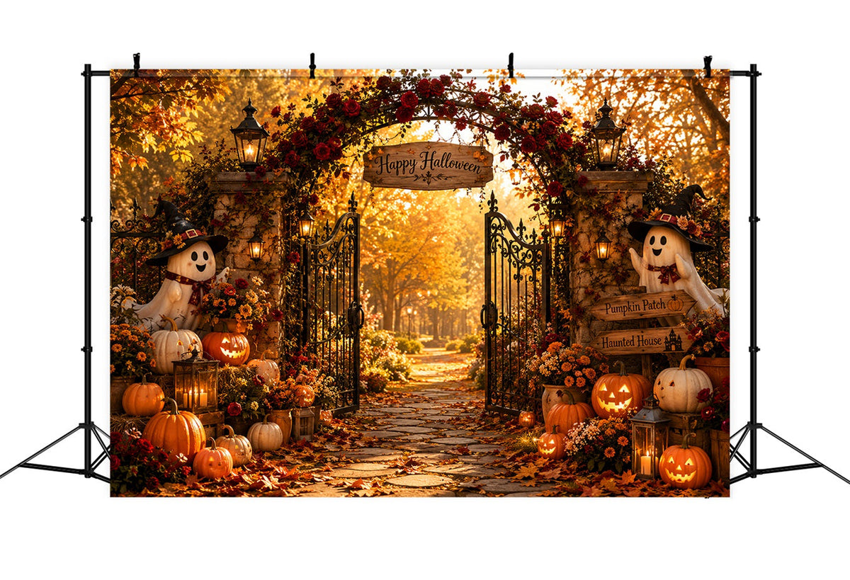 Fond Photo Citrouille Rose D'Automne Portail Fantôme Décor Effrayant LXX67-232