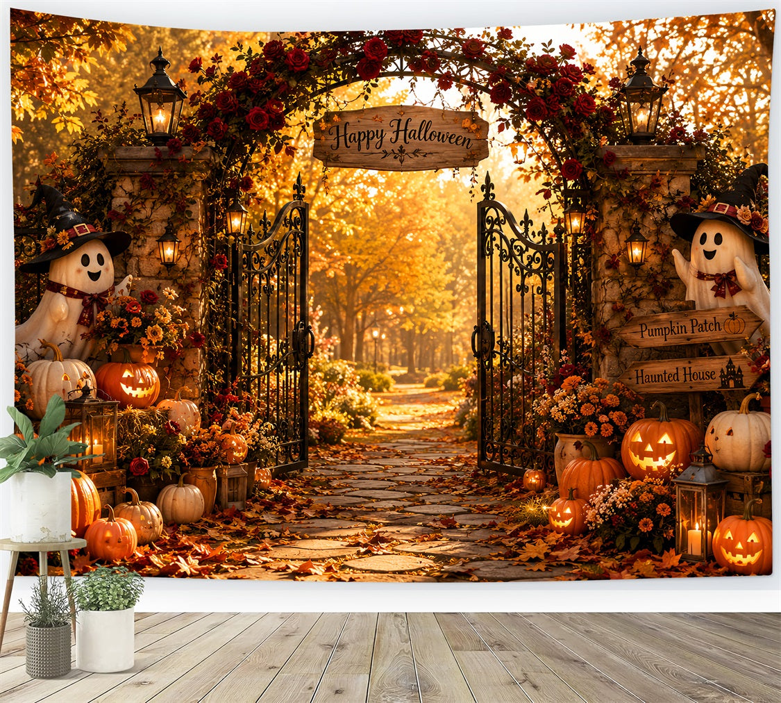 Fond Photo Citrouille Rose D'Automne Portail Fantôme Décor Effrayant LXX67-232