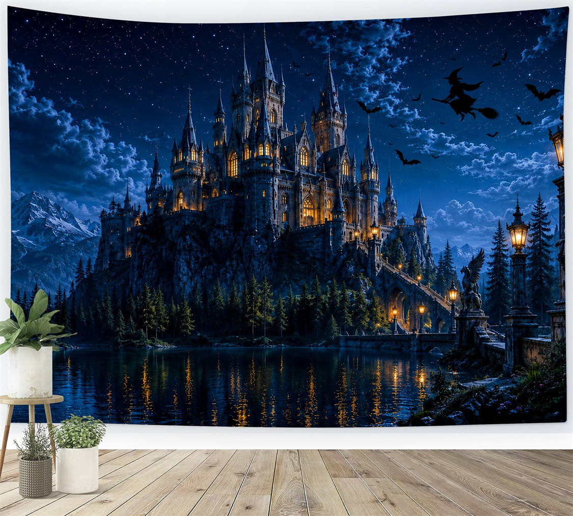 Décor De Château Hanté Maison De Sorcière Au Clair De Lune Lac Décor Photo D'Halloween LXX67-233