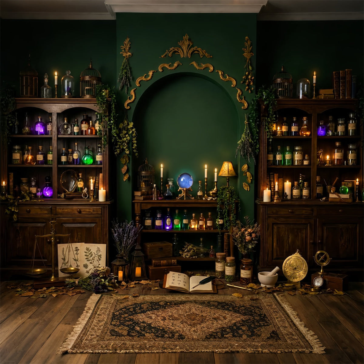 Décor De Bibliothèque Hantée Chambre D'Apothicaire De La Sorcière Émeraude Grand Décor D'Halloween LXX67-234