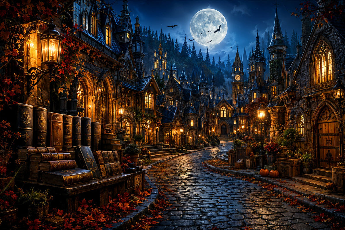 Décor D'Halloweentown Village De Librairies Gothiques Au Clair De LuneDécors Effrayants Pour Halloween LXX67-236