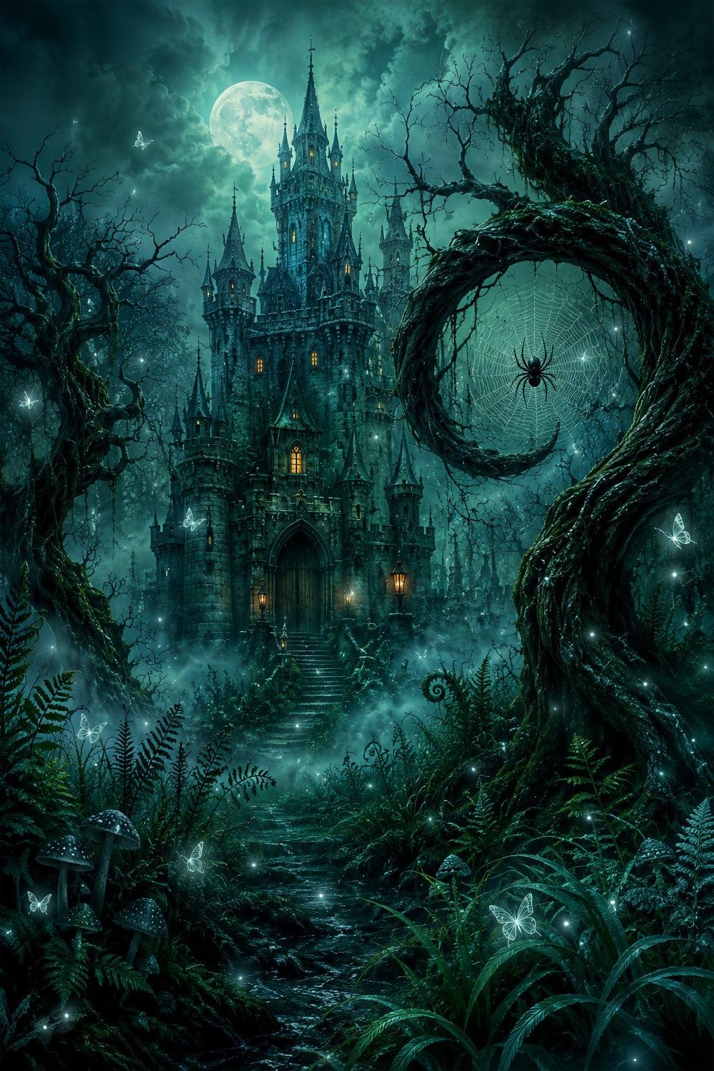Décor De Forêt Hantée Château De L'Araignée Émeraude LXX67-240