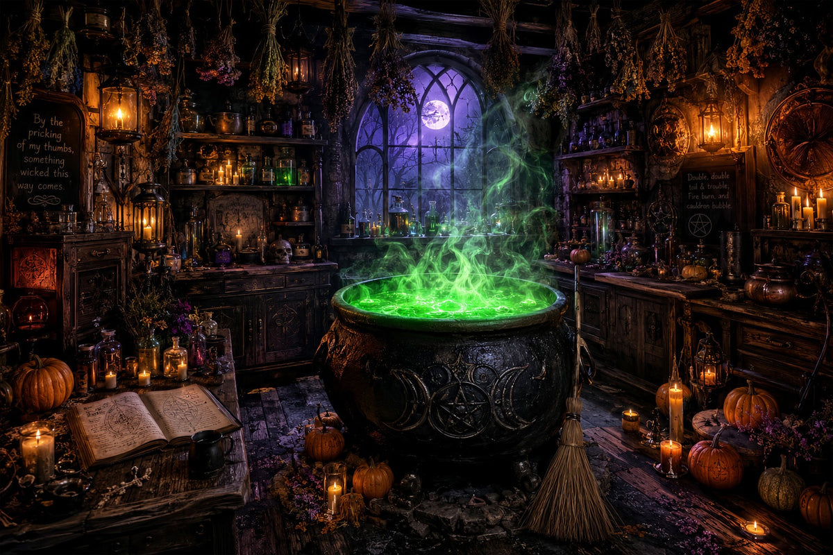 Décor De Sorcière D'Halloween Atelier De Chaudron Vert Décor Photo Pour Fête D'Halloween LXX67-241